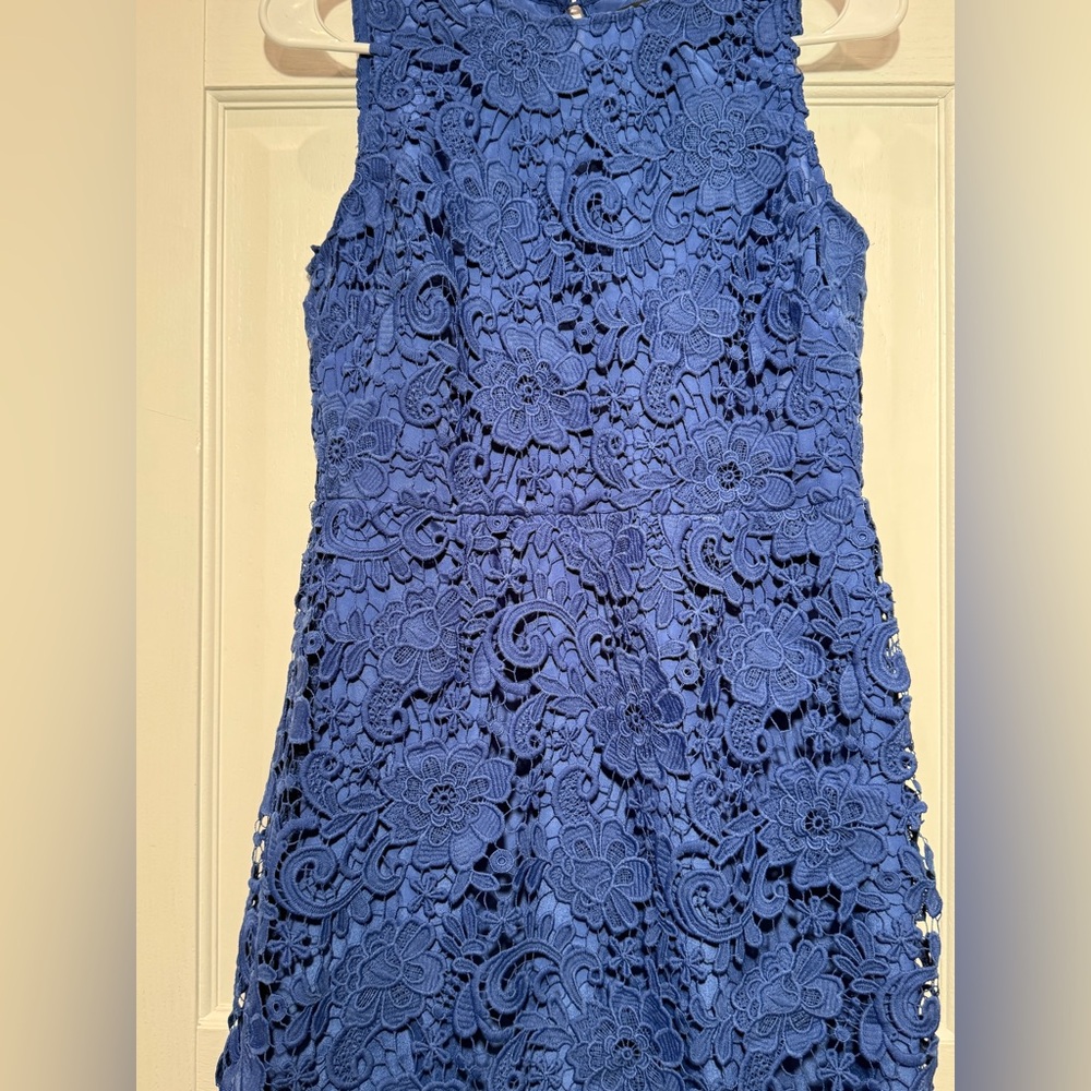 J Crew Size 6 Blue Lace Dress Sheath Sleeveless Wedding Guest Elegant - Picture 4 of 12